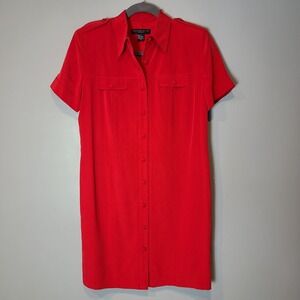 Vtg 90s Minimalist Shirt Dress Luxury Silk Jewel Tone Red Sz 12 Preppy Classic